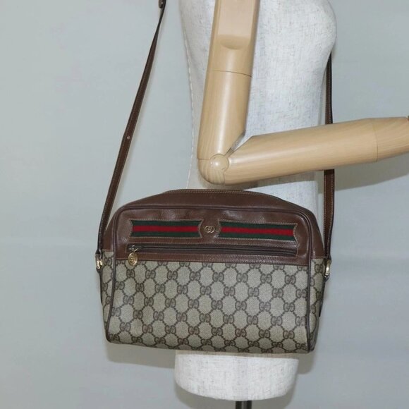 GUCCI GG Supreme Web Sherry Line Bag PVC Beige Gold 001 56 6472 Auth ep10466 - Picture 1 of 16